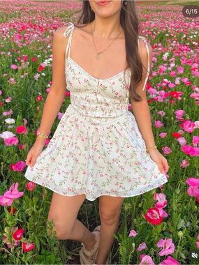 Forever 21 White Mini Dress with Pink Floral Print